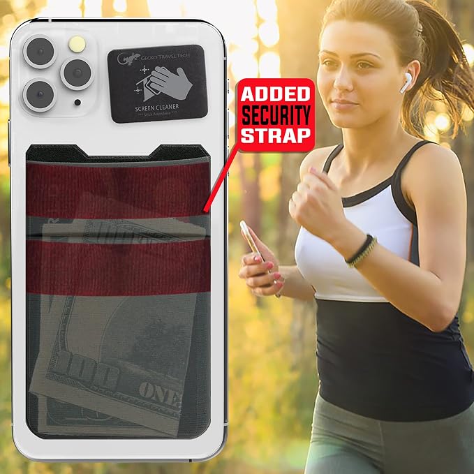 Gecko Travel Tech Double Pocket - Adhesive Card Holder - Cell Phone Pouch - Stick on Spandex Pocket - Carry Credit Cards and Cash (GRAY-BLANK-) - Image 9