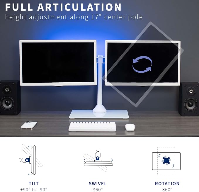 VIVO Dual Monitor Desk Stand for 13 to 32 inch Screens, STAND-V002FGW | Articulating, Freestanding Adjustable Monitor Arm, White with Glass Base, Computer Stand for 2 Monitors, Holds 22 lbs Each - Image 6