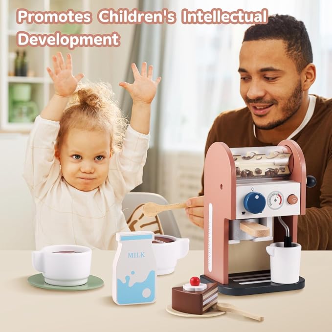 GAGAKU Wooden Coffee Maker Toy 14 pcs Play Kitchen Accessories Toy Coffee Maker for Kids Pretend Playset Toddler Coffee Maker Gifts for Boys and Girls - Image 7