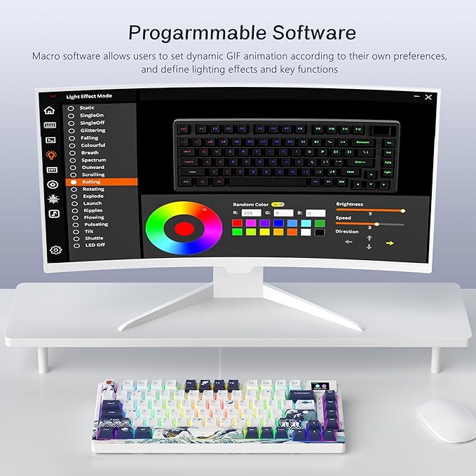 Womier SK80 75% Keyboard with Color Multimedia Display Gaming Keyboard | Creamy Sound Mechanical Wired Hot Swappable Gasket RGB Custom Key board, Pre-lubed Stabilizer for Mac/Win, White Kanagawa - Image 5