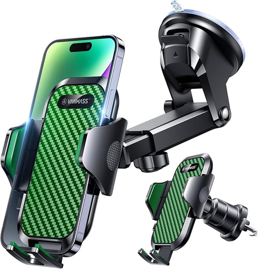 VANMASS Phone Holders for Your Car 2026 Ultimate Phone Mount Military-Grade Windshield Dashboard Vent【Newest Best Strongest】 Cell Phone Car Mount for iPhone 16 Pro Max 15 Samsung Android,Green by VANMASS