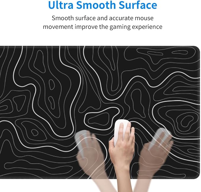 Abstract Topographic Map Black Mouse Pad Big Gaming Mouse Pad XXL Mousepad Large Keyboard Mat with Non-Slip Rubber Base Stitched Edges Mouse Mat Desk Pad for Gaming and Office - Image 3