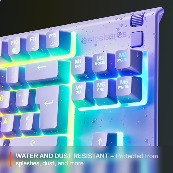 SteelSeries Apex 3 TKL Lavender RGB Gaming Keyboard — Tenkeyless Compact Form Factor — 8-Zone RGB Illumination — Water and Dust Resistant — Whisper-Quiet Gaming Switch - Image 6
