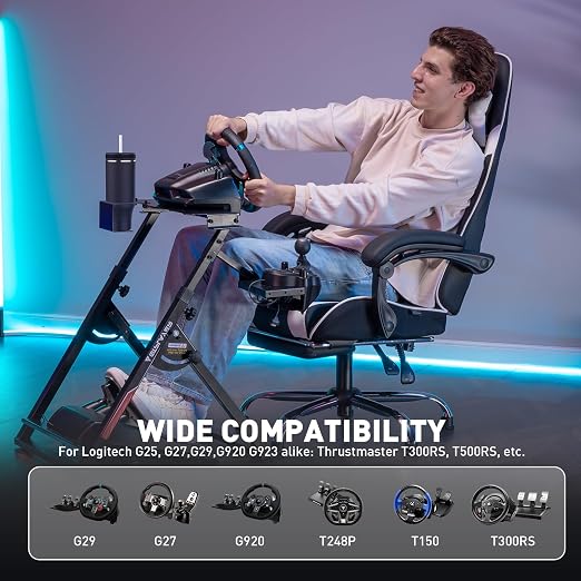 GTPLAYER Sim Racing Wheel Stand Simulator Cockpit Wheel Stand fit for Logitech G25 G27 G29 G920 G923 Thrustmaster T330TS Gaming Stand Wheel Pedals NOT Included, Deep Black With Cup Holder - Image 6