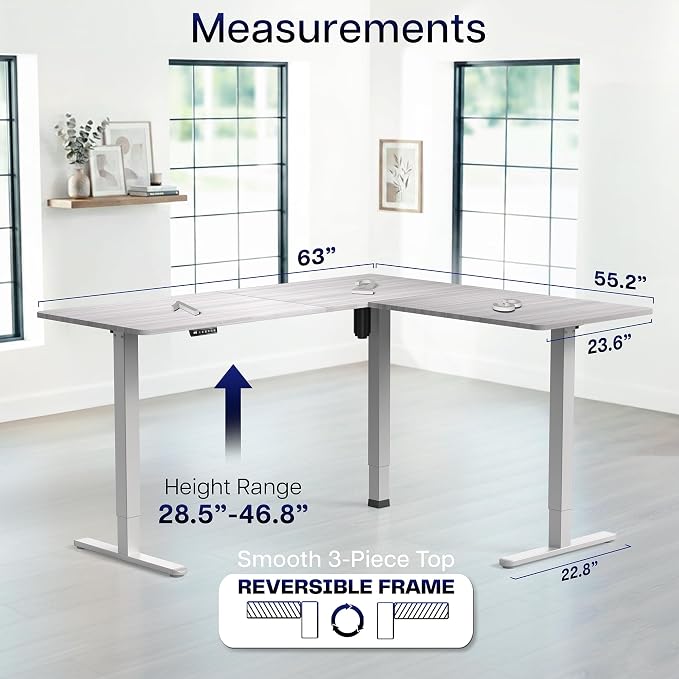 VIVO Dark Gray 63 x 55 in Corner Standing Desk, DESK-E3CTGG | Electric, Reversible L-Shaped Table, Sit Stand, Height Adjustable, Memory Controller, Office Furniture Sets, Gray Frame - Image 5