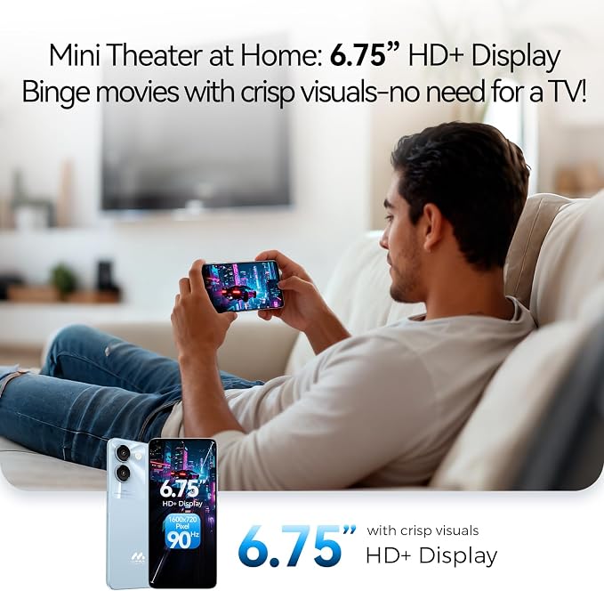 MIRO Ultra-Light 192g 6.75" Big Screen Smartphone - 4G 64GB + 1TB Expandable Storage, 13MP AI Dual Camera 5MP Front, 4900mAh Battery, 3.5mm Headphone Jack, Android 14, Dual SIM Global (Blue) - Image 3