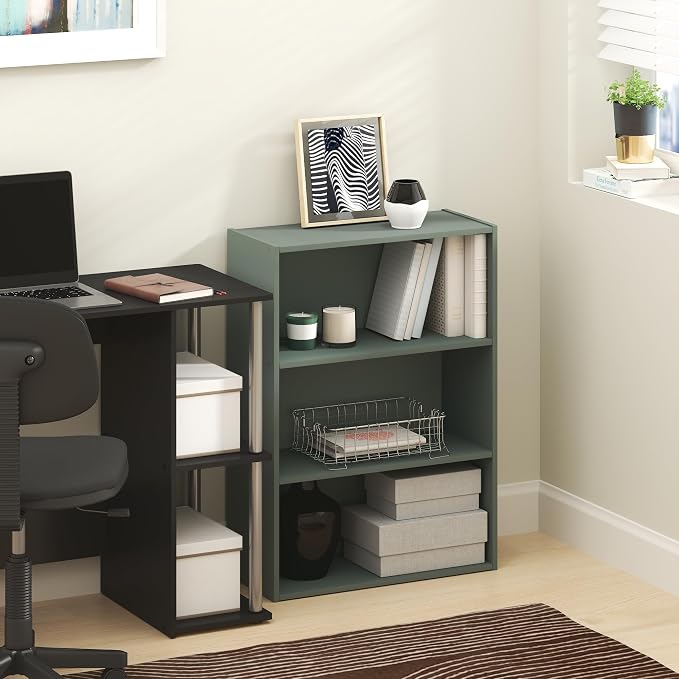 Furinno PASIR Book Shelf, 3-Tier Bookshelf, Storage Shelves Bookcase, 9.7 x 23.7 x 31.5, for Living Room, Bedroom, Home Office, Sage Green - Image 2