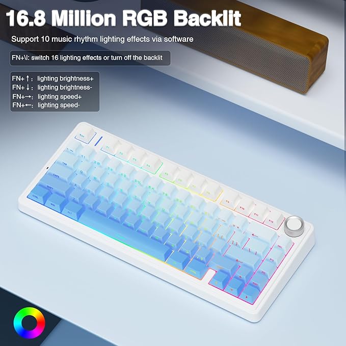 AULA F75 Pro Wireless Mechanical Keyboard,75% Hot Swappable Custom Keyboard,RGB Backlit,Pre-lubed Linear Switches,Side Printed PBT Keycaps Mechanical Gaming Keyboards,Gradient Blue - Image 4