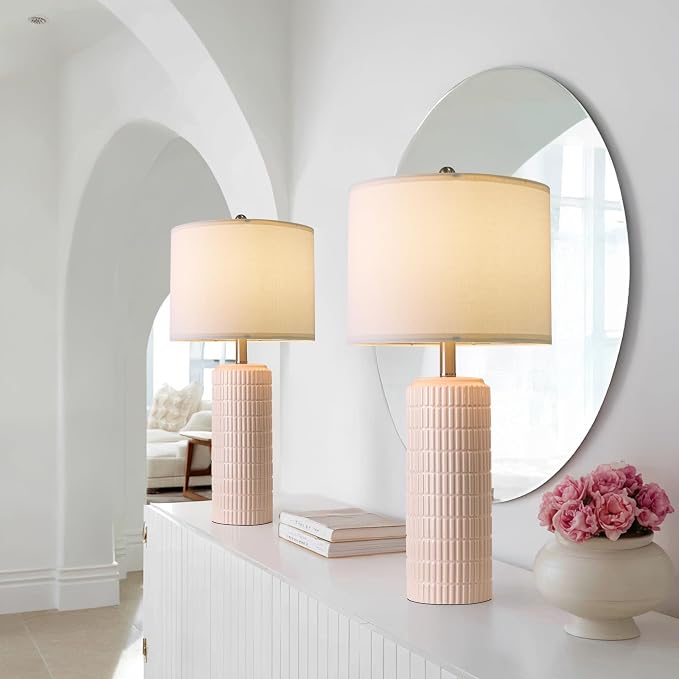 PoKat 27.5" Pink Ceramic Table Lamps for Girls Room Set of 2, Modern Bedroom Lamps, Bedside Lamps for Night Stands Living Room, Cute Lamps Pink Decor, Nightstands Desk Nursery - Image 3