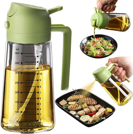 TrendPlain 16oz/470ml Glass Olive Oil Sprayer for Cooking – 2 in 1 Olive Oil Dispenser Bottle for Kitchen Gadgets and Air Fryer Accessories, Salad, BBQ - Green by TrendPlain