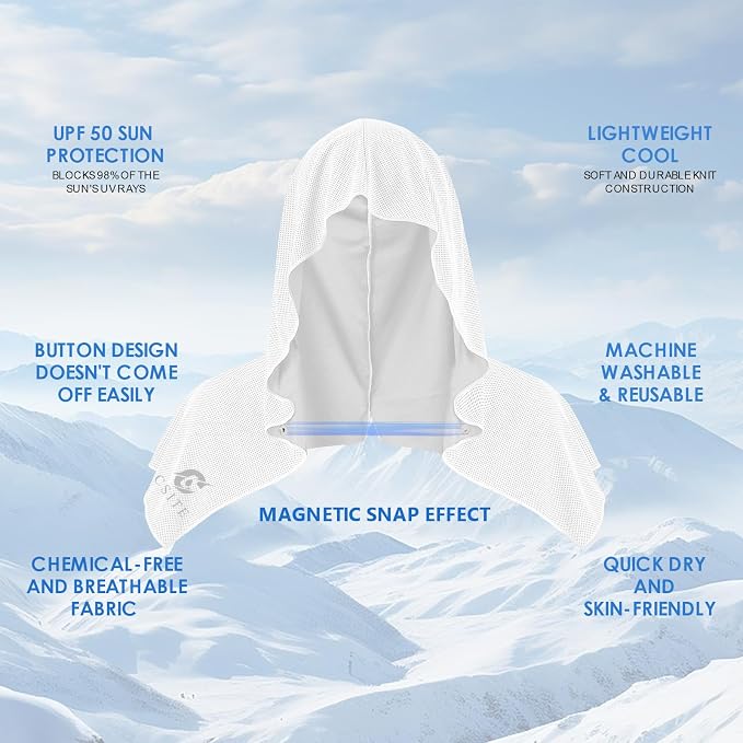 CSITE Cooling Hoodie Towels for Neck and Face, UPF 50 Sun Protection & Instant Cooling, Ice Towels for Hot Weather, Soft Breathable Towel for Sport, Work Out, Gym, Camping & More Activities - Image 2