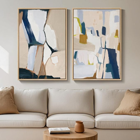 Large Framed Neutral Abstract Wall Art for Living Room, Set of 2 Bright Modern Canvas Prints Paintings Artwork for Walls, Colorful Abstract Pictures for Hallway Stair Bedroom Office Wall Decor 24x36 In by Cuspin