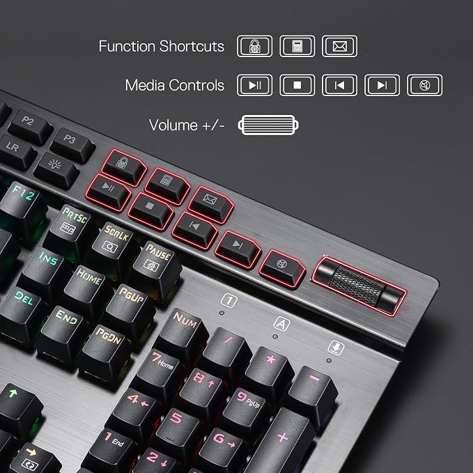 Redragon K550 RGB Gaming Keyboard, 104 Keys + 12 Macro G Keys Wired Mechanical Keyboard w/Aluminum Top Plate, Custom Clicky Purple Switch, Extra USB Port & Wrist Rest - Image 8