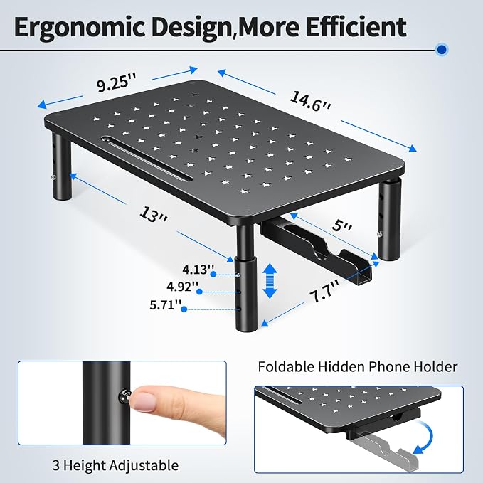Zimilar 2 Pack Monitor Stand , 3 Height Adjustable Stand with Star Mesh | for Computer, Laptop, Printer, Notebook, iMac, Premium Metal Monitor Risers for 2 Monitors - Image 4