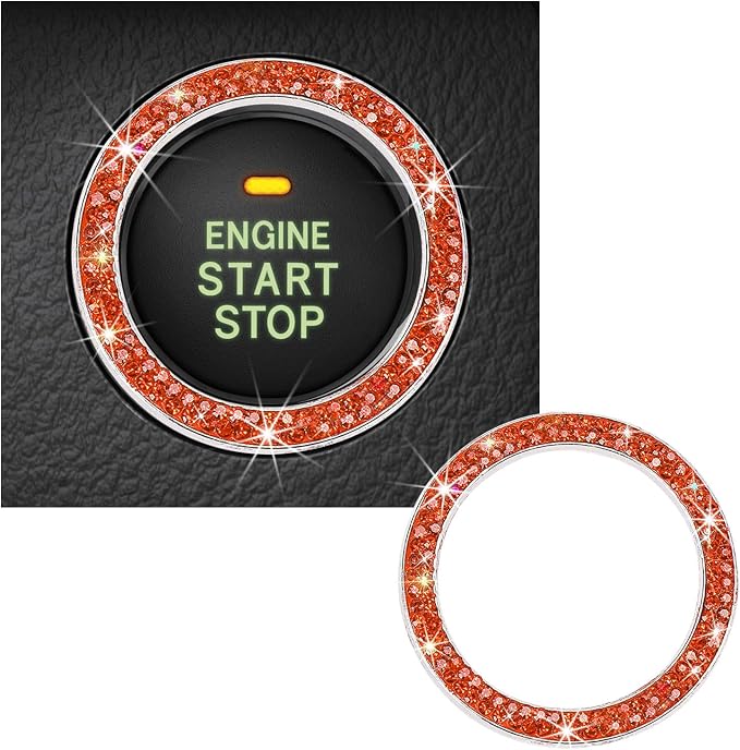 Kewucn Bling Crystal Double Rhinestone Car Engine Start Decoration Ring, Sparkling Push Start Button Sticker, Key Ignition & Knob Ring Decoration, Bling Car Interior Accessory (Orange) by Kewucn