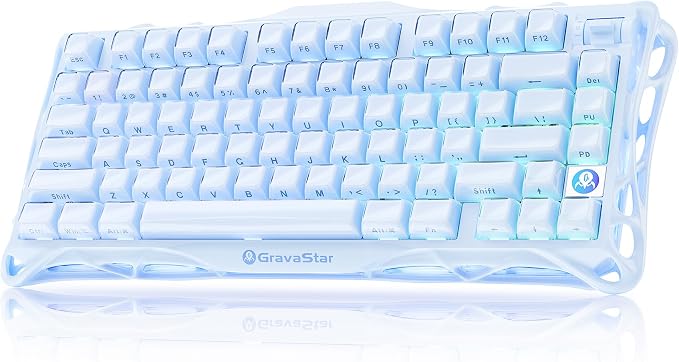 GravaStar Mercury K1 75% Wireless Mechanical Gaming Keyboard RGB Backlit | Gasket Mount, Hot Swappable Linear Switches, Creamy Sound Keyboard, 2.4GHz/USB-C/Bluetooth 5.0, for Win/Mac【Ice Blue】 by GravaStar