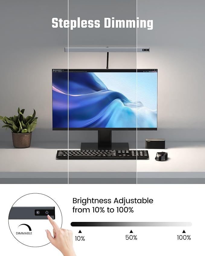 SUPERDANNY LED Desk Lamp for Office Home, Eye-Caring Desk Light with Adjustable Gooseneck, 12W Touch Control Dimmable Brightness, Architect Clamp Lamp with USB Adapter, Grey - Image 5