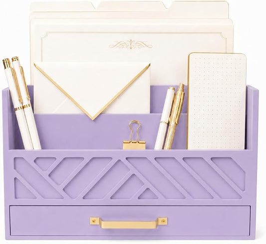 BLU MONACO | Wooden Mail Organizer Countertop with Drawer | Tabletop Organizer with Drawers for Desk | Mail Sorter Organizer Countertop Letter Paper Holder by Blu_Monaco