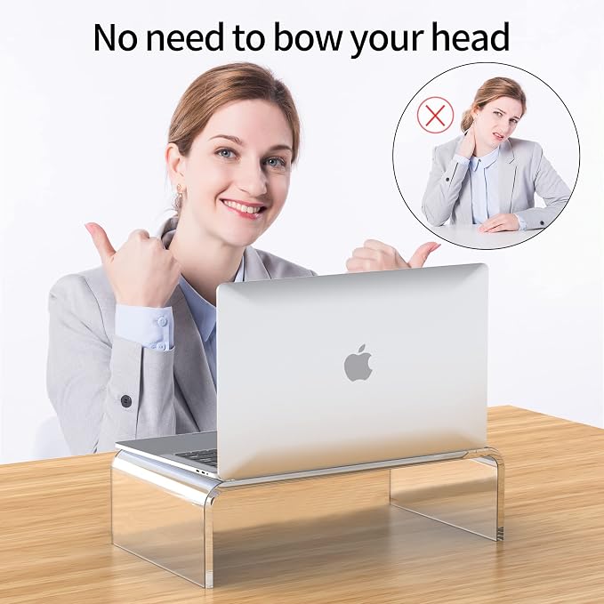 Acrylic Monitor Stand Riser Clear Laptop Stand Riser L15 xW7.5 xH4 | PC Holder, Compatible with All Notebooks and Monitor, Decoration for Office & Home,White Aesthetic Design, Office Supplies - Image 3
