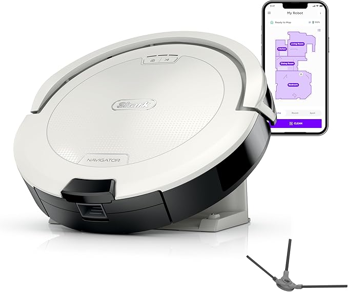 Shark Navigator Robot Vacuum with SmartPath Navigation and Self-Cleaning Brushroll, Powerful Suction, for Carpets & Hard Floors, White, AV2120 by Unknown