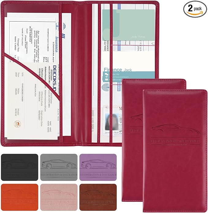 JUSTTOP 2Pack Car Registration and Insurance Holder,Car Document Holder for Cards License with Magnetic Shut,Vehicle Glove Box Car Organizer for Documents, Cards, License(Rose red) by JUSTTOP