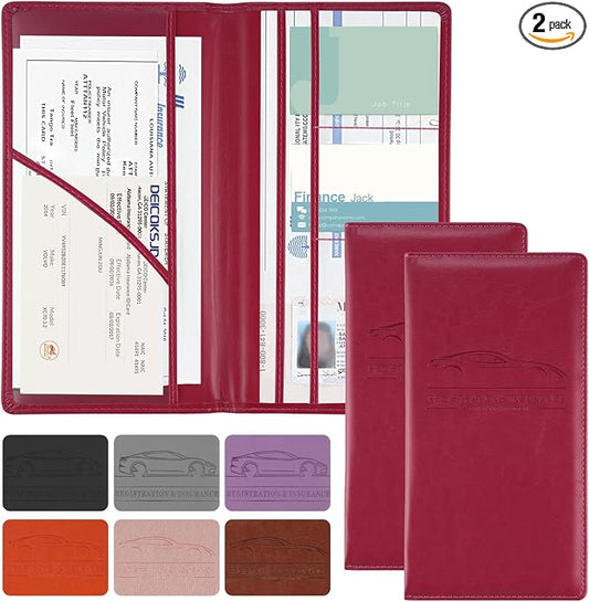 JUSTTOP 2Pack Car Registration and Insurance Holder,Car Document Holder for Cards License with Magnetic Shut,Vehicle Glove Box Car Organizer for Documents, Cards, License(Rose red) by JUSTTOP