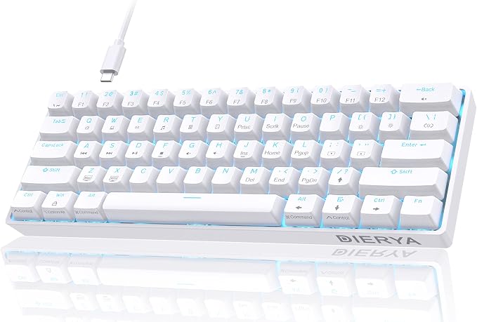 DIERYA 60% Mechanical Keyboard, DK61se Wired Gaming Keyboard with Red Switches, LED Backlit Ultra-Compact 61 Keys Mini Office Keyboard for Windows Laptop PC Gamer Typist（White） by DIERYA
