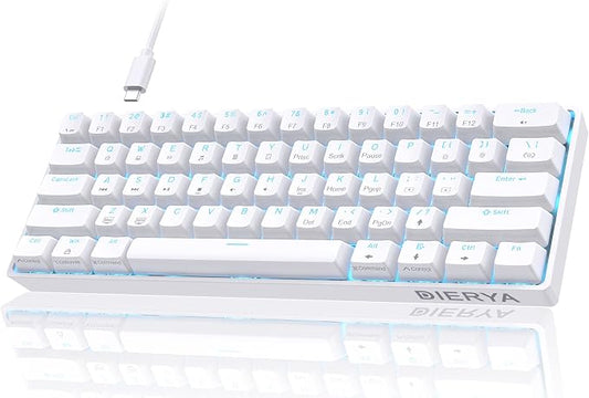 DIERYA 60% Mechanical Keyboard, DK61se Wired Gaming Keyboard with Red Switches, LED Backlit Ultra-Compact 61 Keys Mini Office Keyboard for Windows Laptop PC Gamer Typist（White） by DIERYA