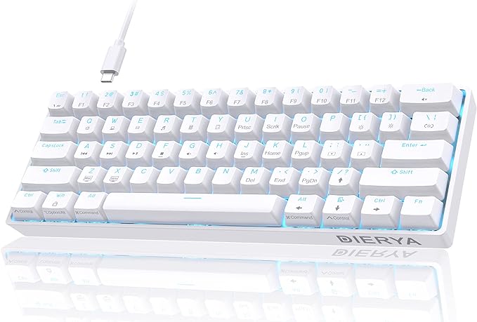 DIERYA 60% Mechanical Keyboard, DK61se Wired Gaming Keyboard with Brown Switches, LED Backlit Ultra-Compact 61 Keys Mini Office Keyboard for Windows Laptop PC Gamer Typist（White） by DIERYA