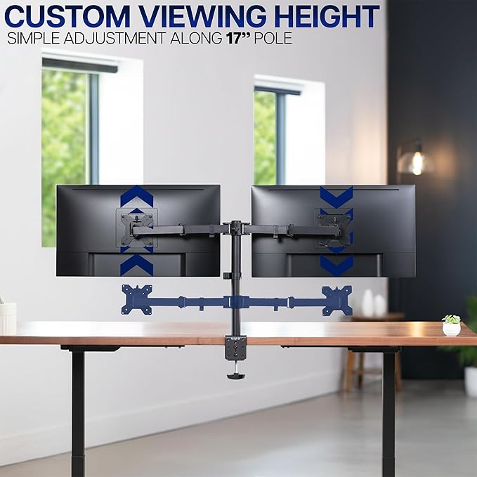 VIVO Dual Monitor Desk Mount, Holds 2 Computer Screens up to 30 inches and 22lbs Each, Heavy Duty Fully Adjustable Steel Stand with C-Clamp and Grommet, Black, STAND-V002 | Black, Articulating, Adjustable Monitor Arm, Grommet or C-Clamp Mounting, Compu... - Image 7