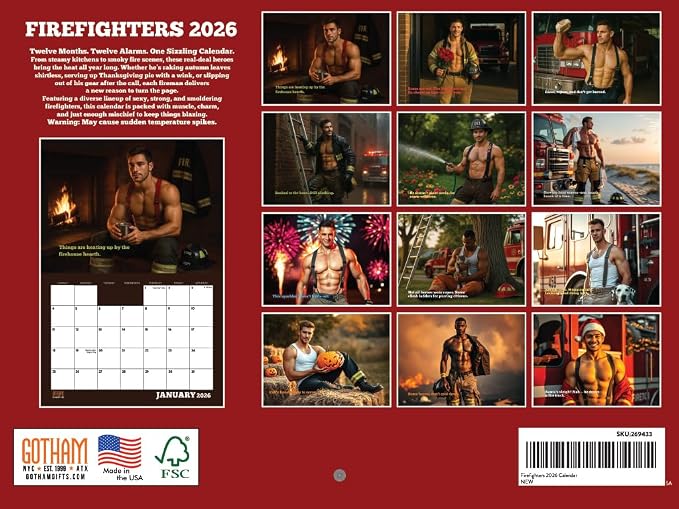 Sexy Fireman Calendar 2026 Hot Firefighter Monthly Wall Calender 12 Month | American Made In The USA - Image 2
