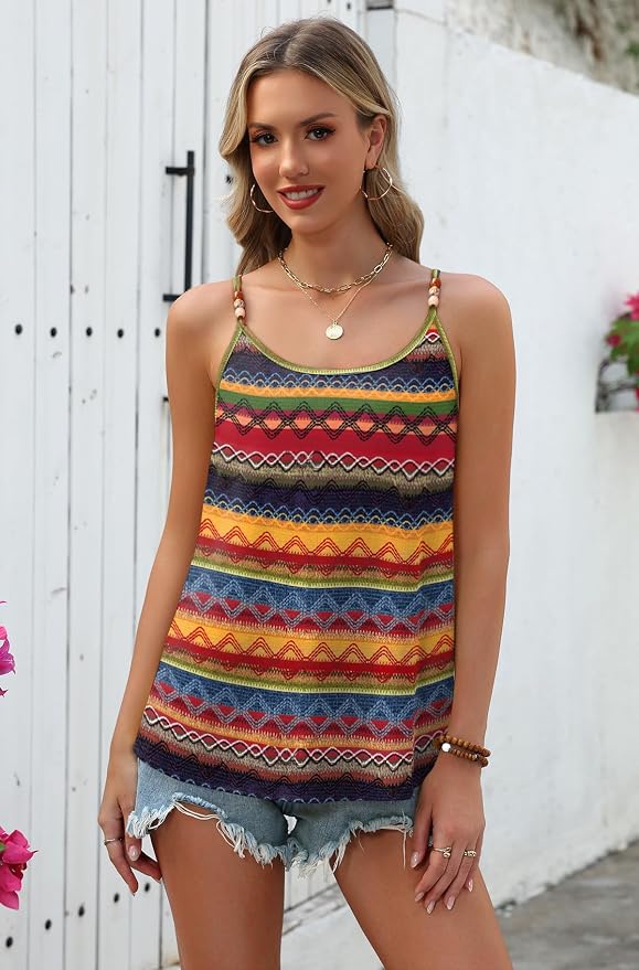 WIHOLL Tank Tops for Women Beaded Spaghetti Strap Cami Flowy Scoop Neck Sleeveless Summer Beach Vacation Spring Clothes - Image 3