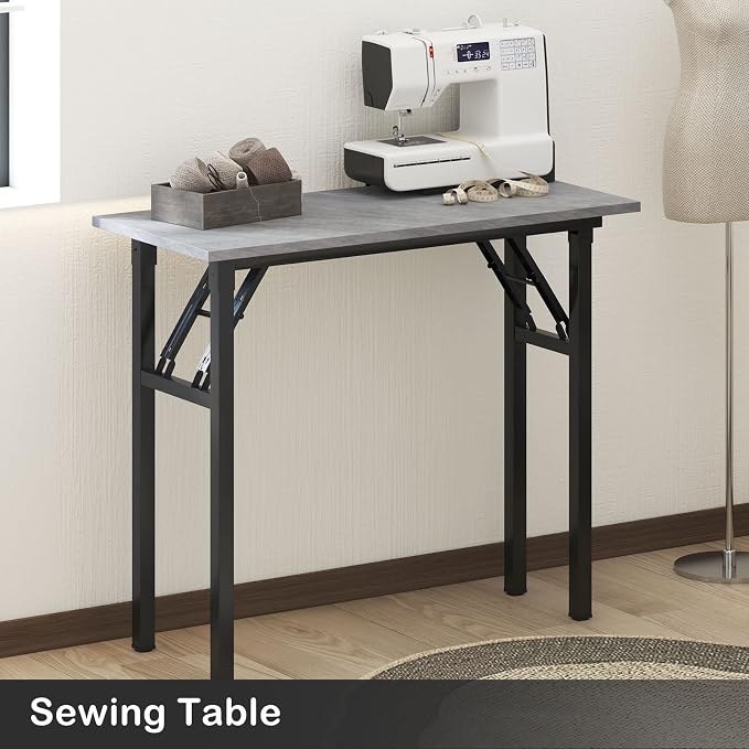 Need Small Computer Desk 31.5 Inch Folding Home Office Table Slate Ash | Black Frame Writing Gaming Work Table/Sturdy Foldable Study Table for Small Space/Dormitory, No Assembly Required - Image 5