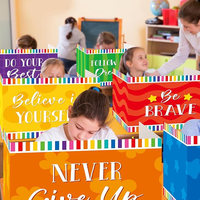 Affrolling 36 Pcs Inspirational Privacy Folders Bulk for Students Cardboard Privacy Boards Desk Divider Panel Waterproof Testing Divider for Classroom Back to School Study Supplies (Colorful) - Image 4