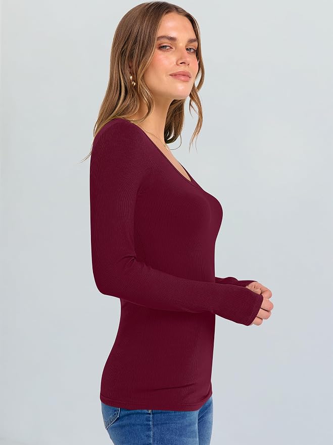ANRABESS Long Sleeve V Neck Shirts for Women | Soft Comfy Ribbed Knit Fitted Tshirts, Casual Going Out Tops, 2026 Trendy Basic, Fall Winter Underscrub Layering Clothes - Image 3