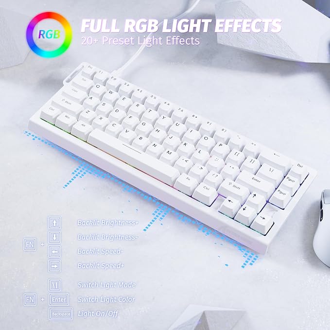ATTACK SHARK X68 HE RT Mechanical Gaming Keyboard 60% Wired TKL-White | Adjustable Actuation,Hall Effect Magnetic Switch,8KHz Polling Rate,RGB Backlit,Top Mount, Web Driver for PC Mac Esport Gamer - Image 7