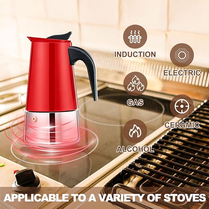 4 Cup Stovetop Espresso Maker Stainless Steel Moka Pot Stove Top Percolator Italian Coffee Makers Capable Mocha Greca Machine Cafe Classic Induction Cookers for Home and Camping 200ml 6.6oz - Image 5