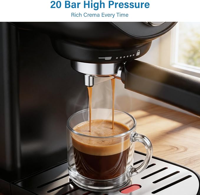 XIXUBX Espresso Machine, Compact Espresso Maker with Milk Frother | 20-Bar Pump, PID Control, Low Vibration Coffee Maker, for Small Kitchen, Home, Brews Latte, Cappuccino - Image 2