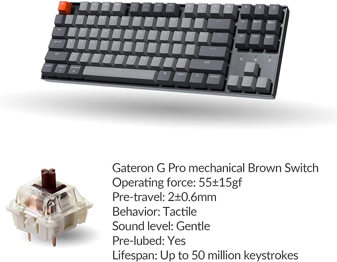Keychron K8 Tenkeyless Wireless Mechanical Keyboard for Mac, RGB Backlight, Bluetooth, Multitasking, Type-C Wired Gaming Keyboard for Windows with Gateron G Pro Brown Switch - Image 7