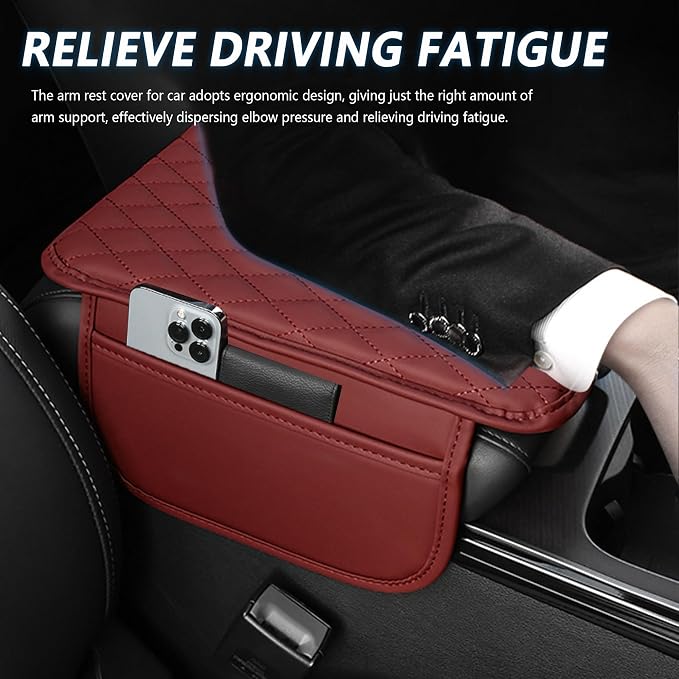 Stacool Upgraded Car Center Console Cover,Microfiber Leather Car Armrest Cover Cushion with 2 Storage Bags,Universal Car Armrest Storage Box (Red) - Image 4