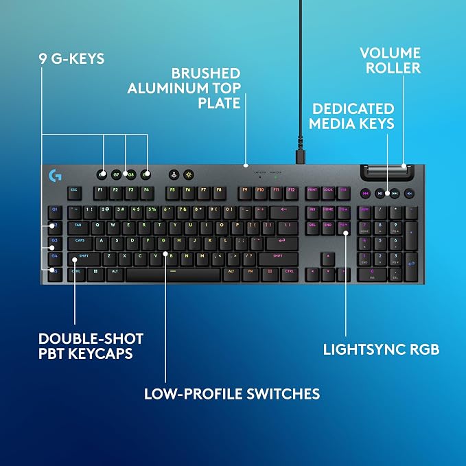 Logitech G915 X Wired Gaming Keyboard (Tactile)- Black | Low Profile, Mechanical Switches, Double-Shot PBT Keycaps, RGB lighting, Aluminum finish, PC/Mac Compatible - Image 6