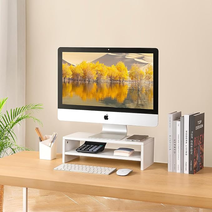 BEYGORM White Monitor Stand Riser for Desk,2 Tiers Wood Desk Shelf Computer Screen Stand with Storage for Desktop Laptop/Screen/TV/PC/Printer,Multifunctional Desktop Organizer 16.5 x 7.8 x 5.2 inch | Computer Screen Stand with Storage, For Desktop Lapt... - Image 6