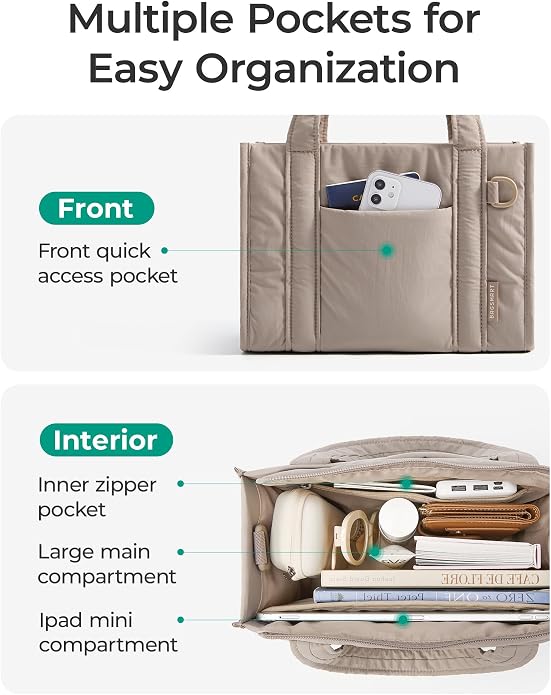 BAGSMART Boxy Tote Bag for Women, Crossbody Work Bag with Zipper | 3 Sizes Small Mini Tote Bag, Inner Tumbler Pocket Crush Bow Should Bag for Travel Work College - Image 4