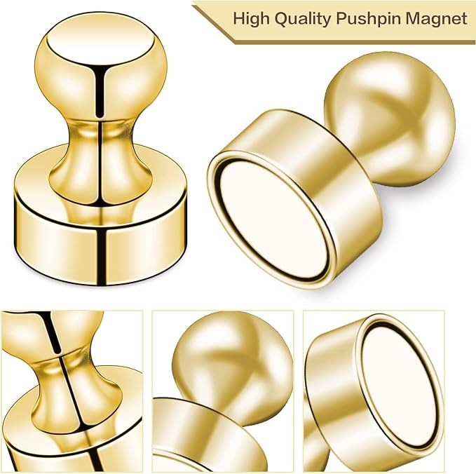 LOVIMAG Fridge Magnets 25Pcs, Magnet for Refrigerator Whiteboard, Gold | Small Strong Neodymium Metal Cute Push Pin for Classroom, Kitchen, Accessories Decorative, Office, Calendar - Image 2