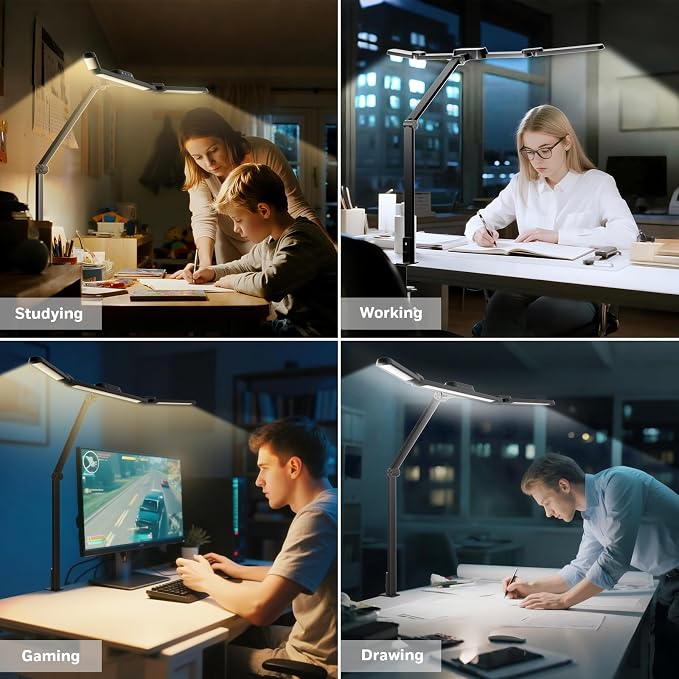 Honeywell Wide Desk Lamp with Clamp for Dual Monitors, 22W Full-Spectrum Eye-Caring LED Desk Lamp for Home Office, 3-Section Adjustable Architect Light for Large Desk, Stepless Dimming, 3000K-5700K - Image 9