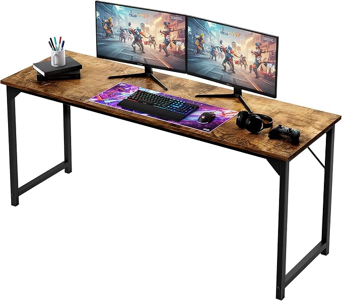 OLIXIS 63 Inch Computer Office Desk for Small Spaces, Writing Gaming Work Desk Modern Study Table with Storage Bag & Headphone Hook Home Bedroom, Rustic Brown | Computer Writing Workstation, Strong Metal Frame, Small Spaces Home Bedroom Dorm, Rustic Brown by OLIXIS