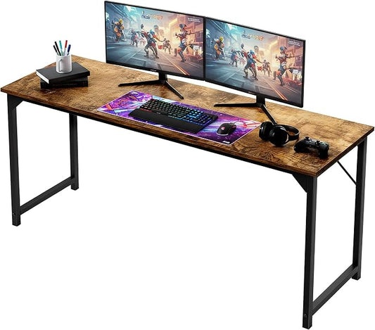 OLIXIS 63 Inch Computer Office Desk for Small Spaces, Writing Gaming Work Desk Modern Study Table with Storage Bag & Headphone Hook Home Bedroom, Rustic Brown | Computer Writing Workstation, Strong Metal Frame, Small Spaces Home Bedroom Dorm, Rustic Brown by OLIXIS