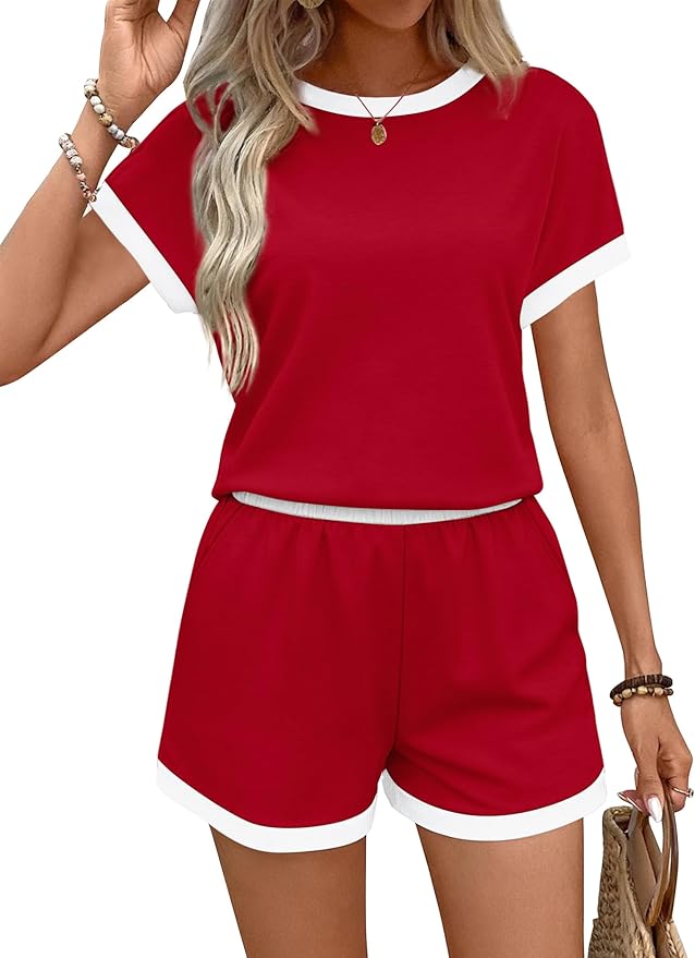WIHOLL Two Piece Sets for Women Summer Lounge Short Sets Cap Sleeve Crew Neck Sweatsuit with Pocket XS-2XL - Image 3