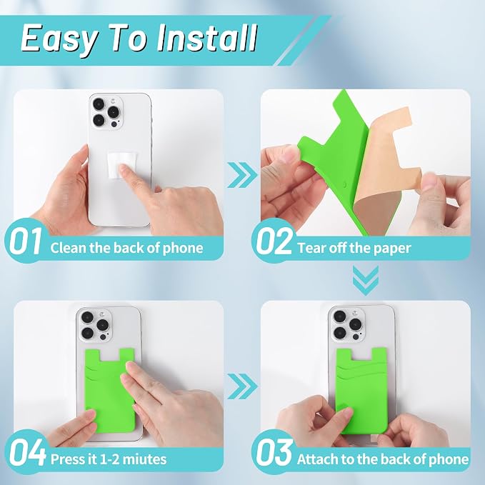 SHANSHUI Card Holder for Phone Case, Silicone Sticky Sleeve Pocket Stick on Business ID Credit Card Cell Phone Wallet Fitting for iPhone, Android & Most Smartphones, 5 PCS Grey White Yellow Green Pink - Image 4