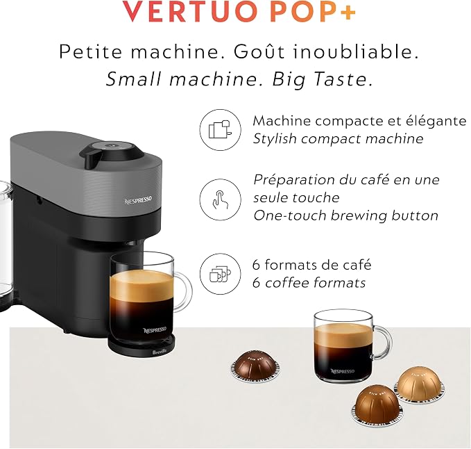 Nespresso Vertuo Pop+ Coffee and Espresso Maker by Breville, Dark Grey - Image 7